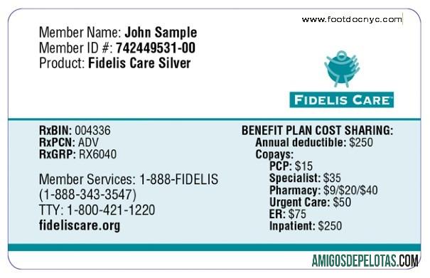 Cartão de seguro saúde Fidelis Care de Nova York exemplo